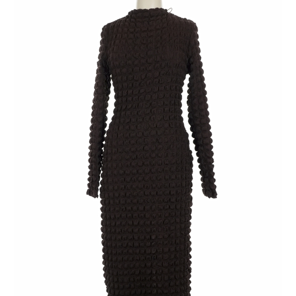 Chocolate Ces Femme Cocktail Textured Long Sleeve Dress